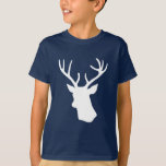 White Deer Head Silhouette - Turquoise T-Shirt<br><div class="desc">Deer,  silhouette,  white, winter,  wintery,  reindeer,  moose,  antlers,  antler,  animal,  animals,  antelope,  elk,  christmas,  xmas,  christmassy,  snow,  shadow,  cool,  folk,  folksy,  country,  countryside,  "white deer",  "deer silhouette",  "deer shadow", stag,  rustic,  "deer head",  head,  turquoise,  teal,  blue,  green</div>