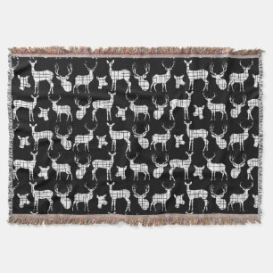 White Deer on Black Throw Blanket