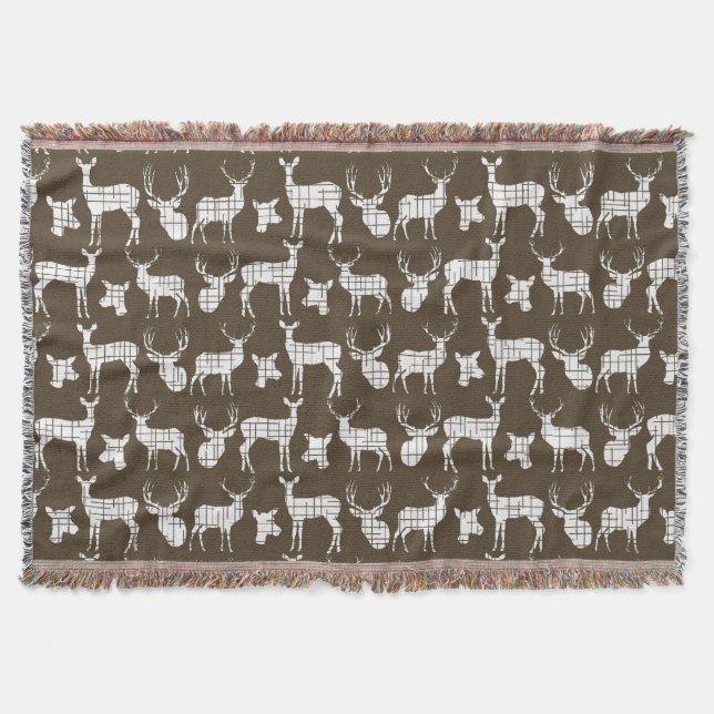 White Deer on Brown Throw Blanket (Front)