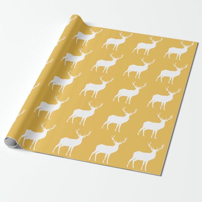 White Deer on Gold Wrapping Paper (Unrolled)
