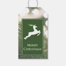 White Deer on Green Gift Tag