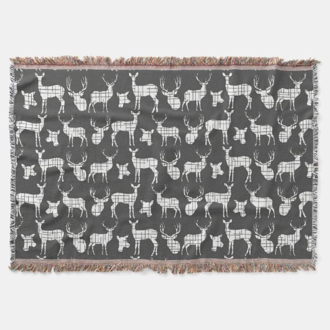 White Deer on Grey Throw Blanket (Front)
