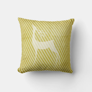 White Deer on Olive Christmas Holiday Pillow
