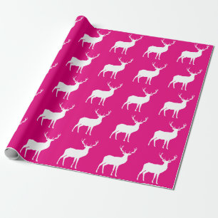 White Deer on Pink Wrapping Paper