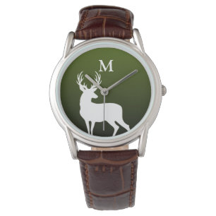 White Deer Silhouette Monogram Green Men's Watch