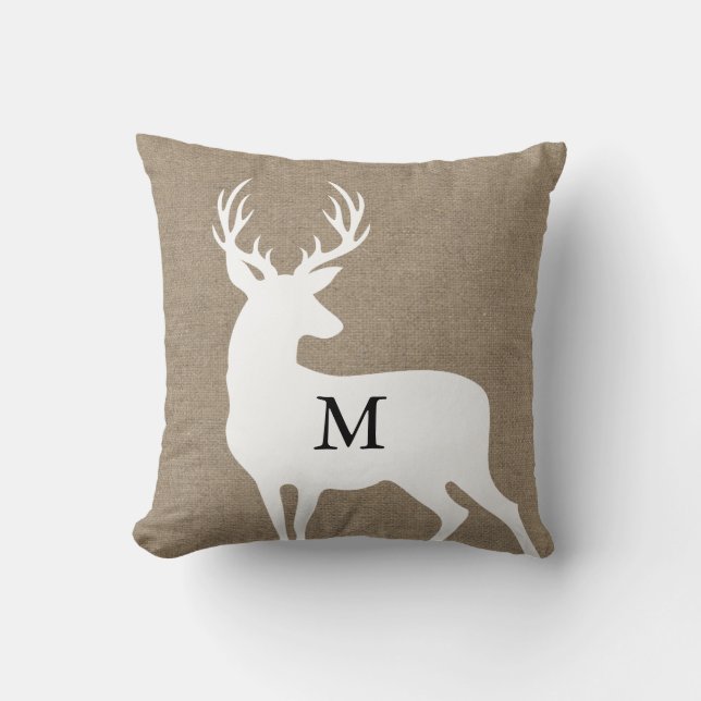 White Deer Silhouette Monogram Pillow (Front)