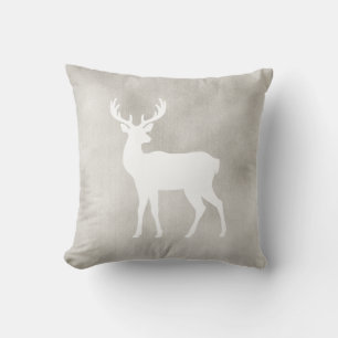 White Deer Silhouette On Faux Velvet Texture Cushion