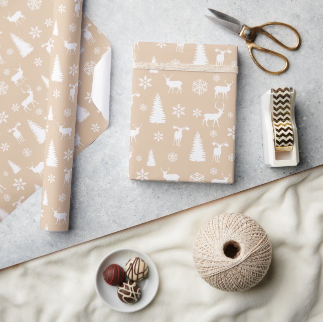 White Deer Snowflakes Pastel Pattern Wrapping Paper (Crafts)
