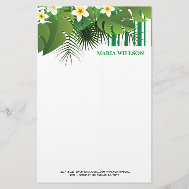 White Delicate Flowers Stationery (Front)