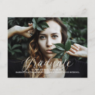 White Delicate Script Photo Graduation Postcard