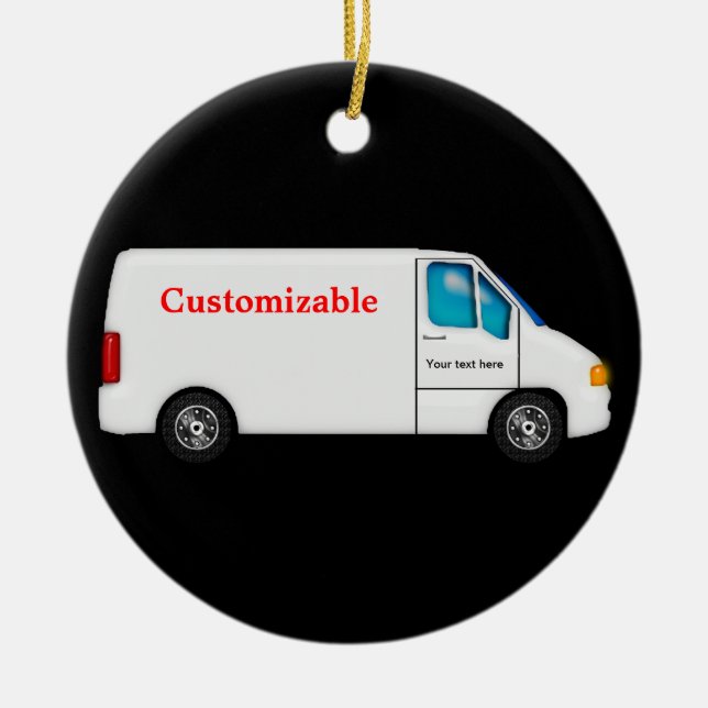 White Delivery Van - Customisable Ceramic Tree Decoration (Front)