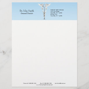 White Dental Mirror Toothbrush Medical Caduceus Custom Letterhead