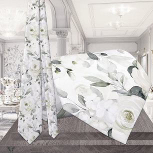 White Desdemona Rose 2 Silver Eucalyptus Wedding Tie