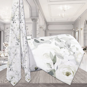 White Desdemona Rose Silver Eucalyptus Wedding Tie