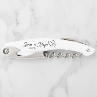 White design with black text custom names wedding  corkscrew