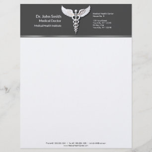 White Detailed Clean Caduceus Warm Grey Medical Custom Letterhead