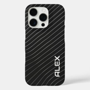 White Diagonal Pinstripe on Black – Minimalist iPhone 16 Pro Case