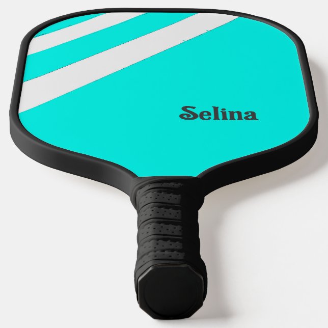 White diagonal stripes on blue pickleball paddle (Laydown)