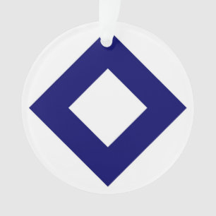 White Diamond, Bold Blue Border Ornament