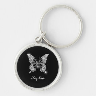White Diamond Butterfly, DIY Script Name, Black Key Ring