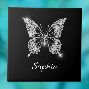 White Diamond Butterfly, DIY Script Name, Black Tile