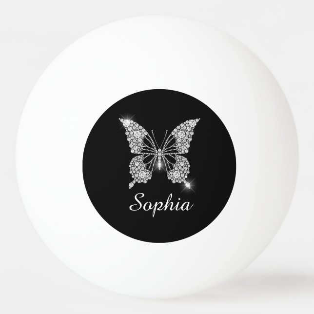 White Diamond Butterfly, Script Name, Black Ping Pong Ball (Front)