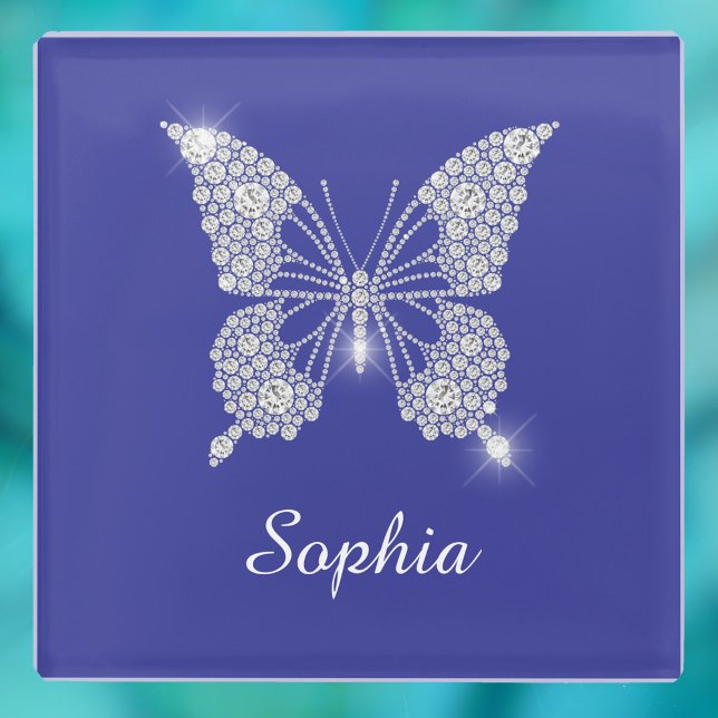 White Diamond Butterfly, Script Name, Deep Blue Glass Coaster (Creator Uploaded)