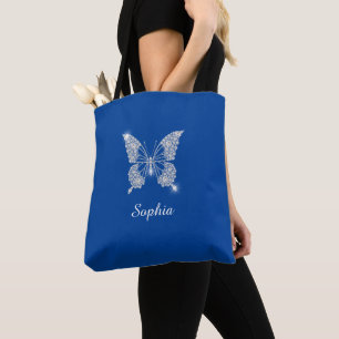 White Diamond Butterfly, Script Name, Deep Blue Tote Bag