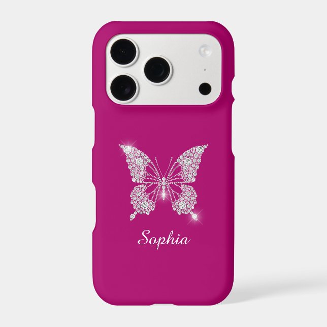 White Diamond Butterfly, Script Name, Deep Fuchsia (Back)