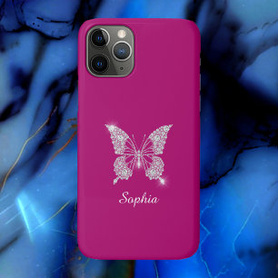 White Diamond Butterfly, Script Name, Deep Fuchsia Case-Mate iPhone Case