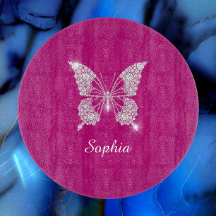 White Diamond Butterfly, Script Name, Deep Fuchsia Cutting Board