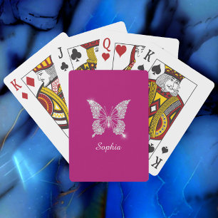 White Diamond Butterfly, Script Name, Deep Fuchsia Playing Cards
