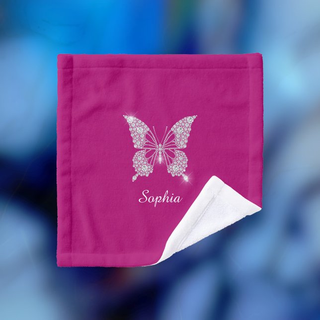 White Diamond Butterfly, Script Name, Deep Fuchsia Wash Cloth (Creator Uploaded)
