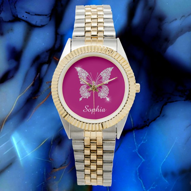 White Diamond Butterfly, Script Name, Deep Fuchsia Watch (Creator Uploaded)