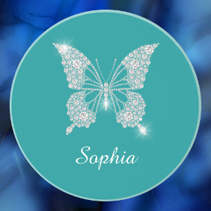 White Diamond Butterfly, Script Name, Deep Teal Coaster