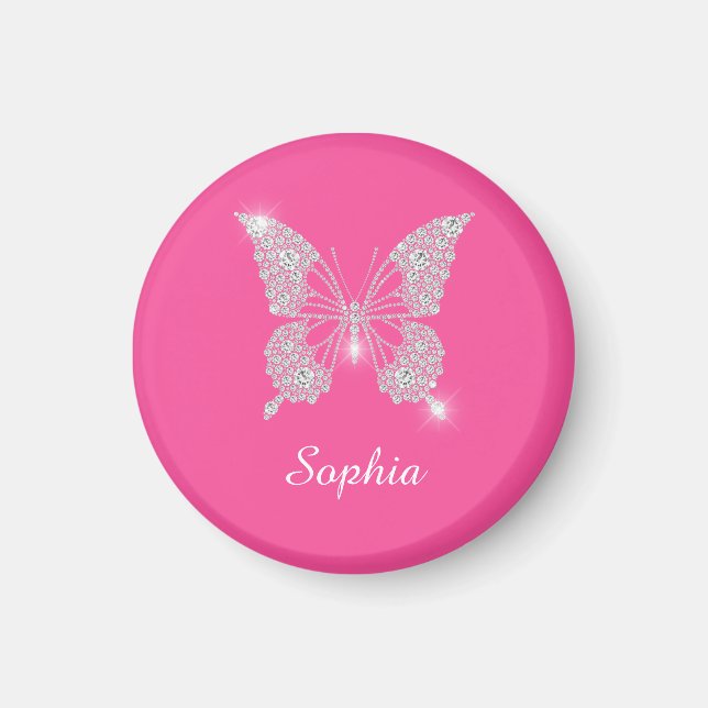 White Diamond Butterfly, Script Name, Pink Magnet (Front)