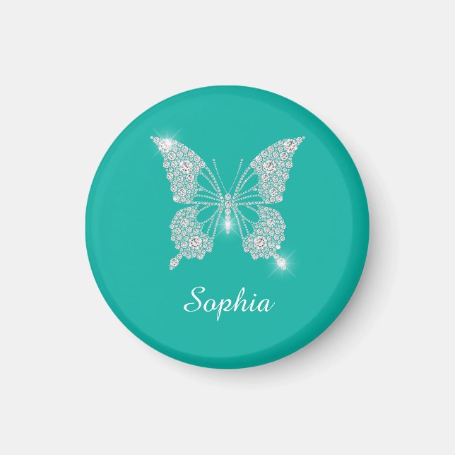 White Diamond Butterfly, Script Name, Teal Magnet (Front)