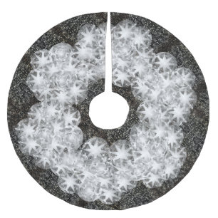 White Diamond Dust Sparkle Glitter on Black Brushed Polyester Tree Skirt