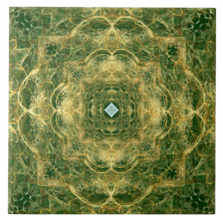 White Diamond Gold Lace on Green Ceramic Tile