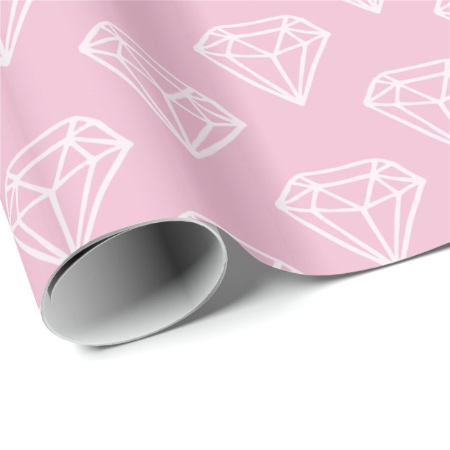 White Diamond Jewel Pattern Pink Wrapping Paper (Roll Corner)