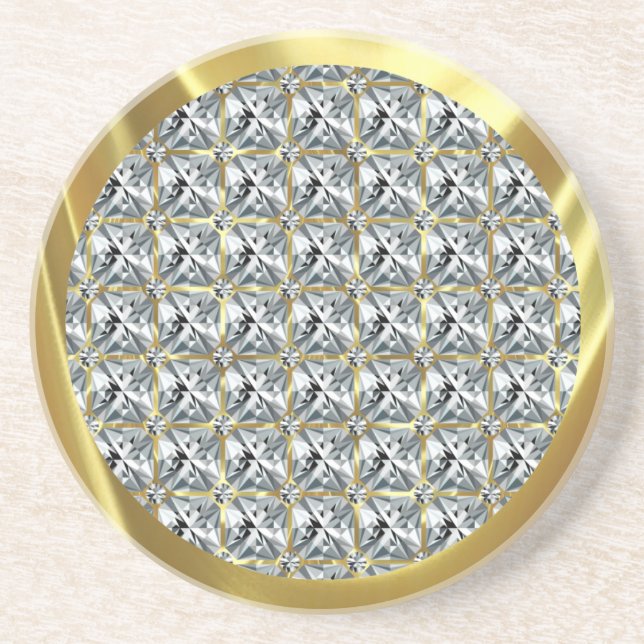 White Diamond Pattern and Gold Accent Coaster (Front)