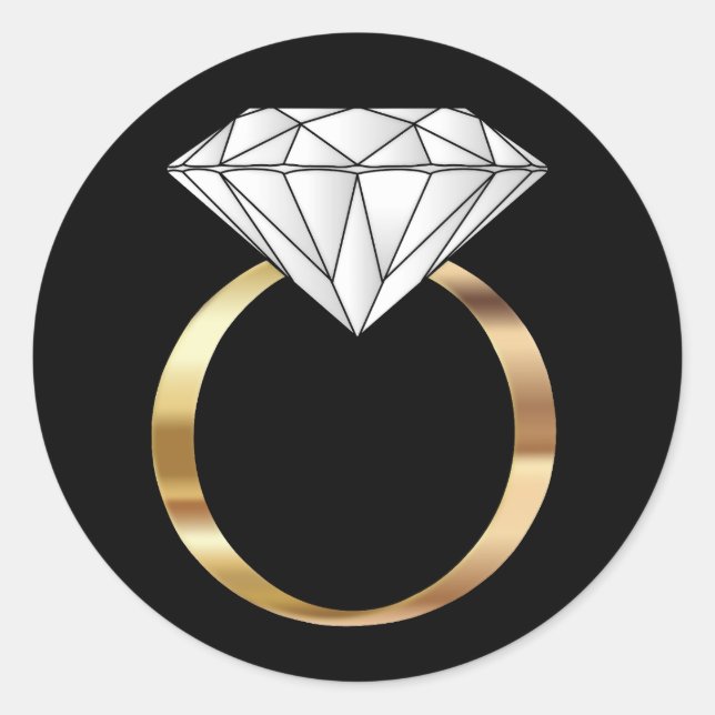 White Diamond Ring Black Gold Engagement Wedding Classic Round Sticker (Front)