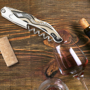 White diamonds and gold zebra stripes on black corkscrew