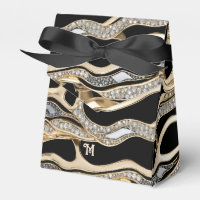White diamonds and gold zebra stripes on black