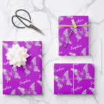 White Diamonds Butterfly Sparkle, DIY Name, Purple Wrapping Paper Sheet<br><div class="desc">A classy white diamonds butterfly design with sparkle; personalise name in white script text on purple background. Click “Customise” to change colours and type styles.</div>