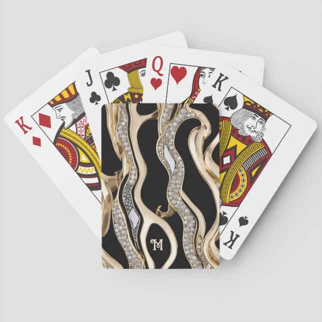 White diamonds, gold border mandala design playing cards (Back)