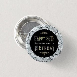 White Diamonds Happy 25th Birthday Text 3 Cm Round Badge