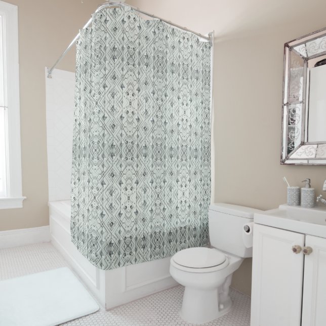White Diamonds Mid Century Modern Shower Curtain (In Situ)