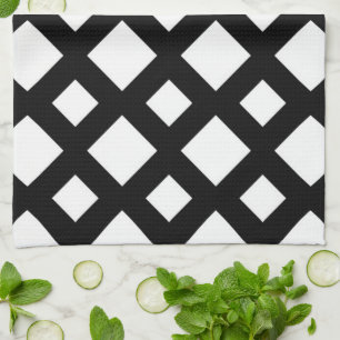 White Diamonds on Black Tea Towel