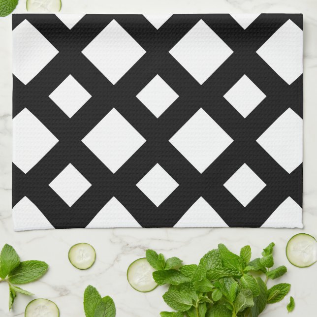 White Diamonds on Black Tea Towel (Folded)